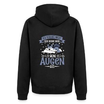 Ich schlafe nicht ich ruhe nur meine Augen aus - Unisex Premium Bio Zip Hoodie - Schwarz - Hinten - Nico (187cm)