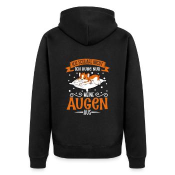 Ich schlafe nicht ich ruhe nur meine Augen aus - Unisex Premium Bio Zip Hoodie - Schwarz - Hinten - Nico (187cm)