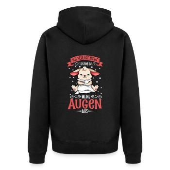 Ich schlafe nicht ich ruhe nur meine Augen aus - Unisex Premium Bio Zip Hoodie - Schwarz - Hinten - Nico (187cm)