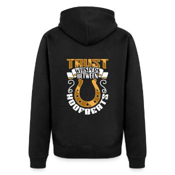 Trust between hoof beats - horses - Unisex Premium Organic Zip Hoodie - black - Back - Nico (187cm)
