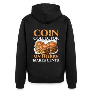 Coin Collector Numismatist Coin Collecting - Unisex Premium Organic Zip Hoodie - black - Back - Nico (187cm)