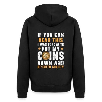 Coin Collector Numismatist Coin Collecting - Unisex Premium Organic Zip Hoodie - black - Back - Nico (187cm)