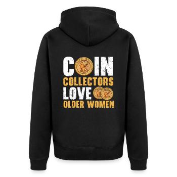 Coin Collector Numismatist Coin Collecting - Unisex Premium Organic Zip Hoodie - black - Back - Nico (187cm)