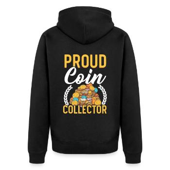 Coin Collector Numismatist Coin Collecting - Unisex Premium Organic Zip Hoodie - black - Back - Nico (187cm)