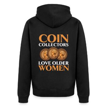 Coin Collector Numismatist Coin Collecting - Unisex Premium Organic Zip Hoodie - black - Back - Nico (187cm)