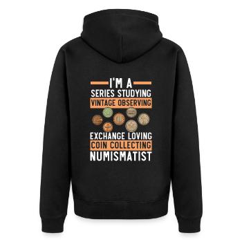 Coin Collector Numismatist Coin Collecting - Unisex Premium Organic Zip Hoodie - black - Back - Nico (187cm)