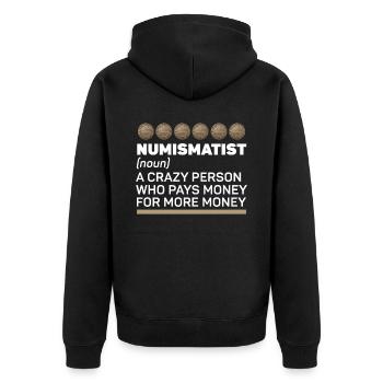 Coin Collector Numismatist Coin Collecting - Unisex Premium Organic Zip Hoodie - black - Back - Nico (187cm)
