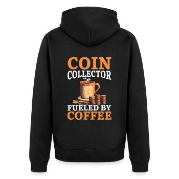 Coin Collector Numismatist Coin Collecting - Unisex Premium Organic Zip Hoodie - black - Back - Nico (187cm)
