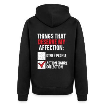 Actionfigur Sammler Hobby Spielzeug Sammlung - Unisex Premium Bio Zip Hoodie - Schwarz - Hinten - Nico (187cm)