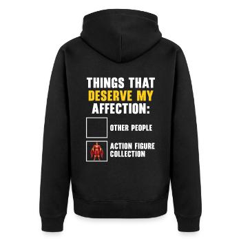 Actionfigur Sammler Hobby Spielzeug Sammlung - Unisex Premium Bio Zip Hoodie - Schwarz - Hinten - Nico (187cm)