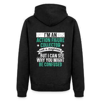 Actionfigur Sammler Hobby Spielzeug Sammlung - Unisex Premium Bio Zip Hoodie - Schwarz - Hinten - Nico (187cm)