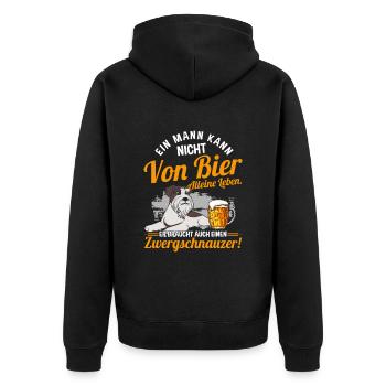 Ein Mann Kann Nicht Von Bier Alleine Leben Hund - Unisex Premium Bio Zip Hoodie - Schwarz - Hinten - Nico (187cm)