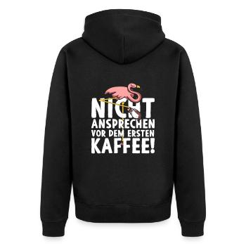Nicht Ansprechen Vor Dem Ersten Kaffee Flamingo - Unisex Premium Bio Zip Hoodie - Schwarz - Hinten - Nico (187cm)