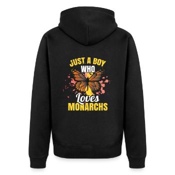 Kinder Monarch Schmetterling - Unisex Premium Bio Zip Hoodie - Schwarz - Hinten - Nico (187cm)
