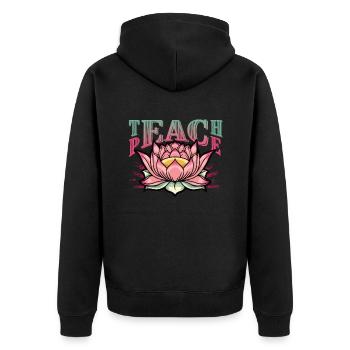 Teaching Peace - Unisex Premium Organic Zip Hoodie - black - Back - Nico (187cm)