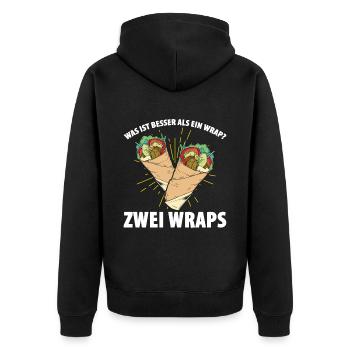 Was ist besser als ein Wrap? Zwei Wraps Lieblibgse - Unisex Premium Bio Zip Hoodie - Schwarz - Hinten - Nico (187cm)