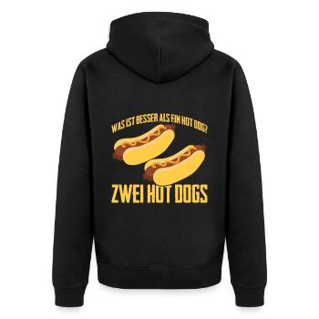 Was ist besser als ein Hot Dog? Zwei Hot Dogs Lieb - Unisex Premium Bio Zip Hoodie - Schwarz - Hinten - Nico (187cm)