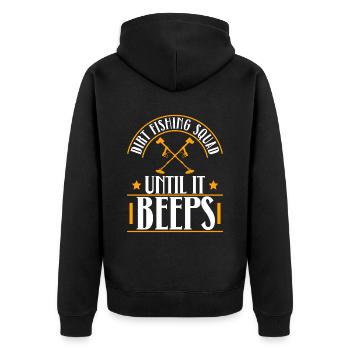 Metalldetektor Sondengänger Team Schatzsuche - Unisex Premium Bio Zip Hoodie - Schwarz - Hinten - Nico (187cm)