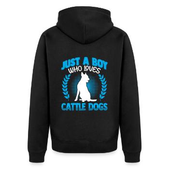 Junge der Australian Cattle Dog liebt - Unisex Premium Bio Zip Hoodie - Schwarz - Hinten - Nico (187cm)