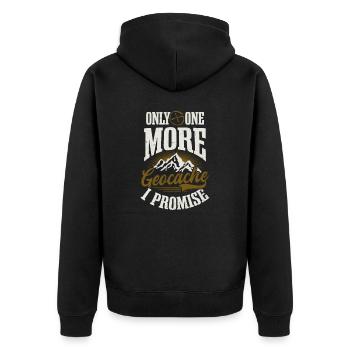 Geocaching nur noch ein Cache verspreche ich - Unisex Premium Bio Zip Hoodie - Schwarz - Hinten - Nico (187cm)