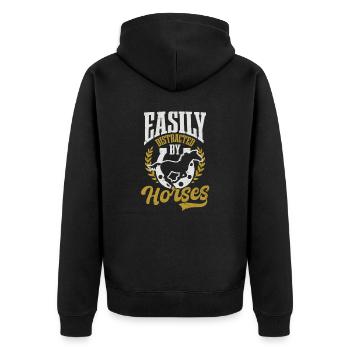 Horse Lover Easily Distracted By Horses - Unisex Premium Organic Zip Hoodie - black - Back - Nico (187cm)
