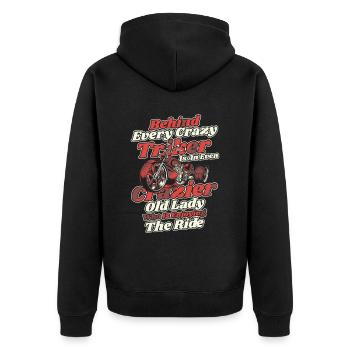 Behind Every Crazy Triker Is An Old Lady - Unisex Premium Organic Zip Hoodie - black - Back - Nico (187cm)