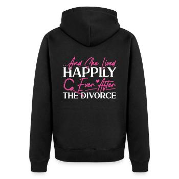 Happy Divorce Party …And She Lived - Unisex Premium Bio Zip Hoodie - Schwarz - Hinten - Nico (187cm)