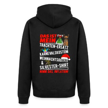 Trachten Ersatz Nimm Das Inflation Trachtenshirt - Unisex Premium Bio Zip Hoodie - Schwarz - Hinten - Nico (187cm)