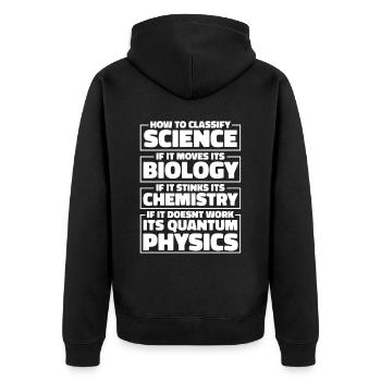 Physik Phyiker Witzig Quantenphysik - Unisex Premium Bio Zip Hoodie - Schwarz - Hinten - Nico (187cm)