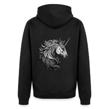 Einhorn Portrait - Unisex Premium Bio Zip Hoodie - Schwarz - Hinten - Nico (187cm)