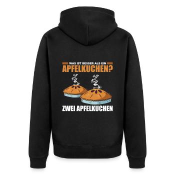 Was ist besser als ein Apfelkuchen? Zwei Apfelkuch - Unisex Premium Bio Zip Hoodie - Schwarz - Hinten - Nico (187cm)