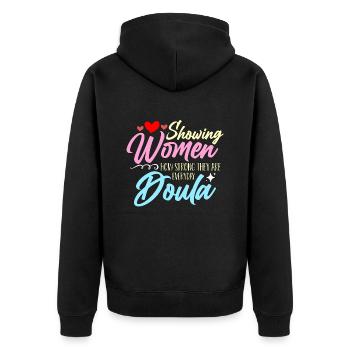 Doula Showing Women How Strong They Are Midwife - Unisex Premium Bio Zip Hoodie - Schwarz - Hinten - Nico (187cm)