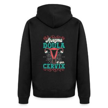 Doula Awesome Doula At Your Cervix Birth Companion - Unisex Premium Bio Zip Hoodie - Schwarz - Hinten - Nico (187cm)