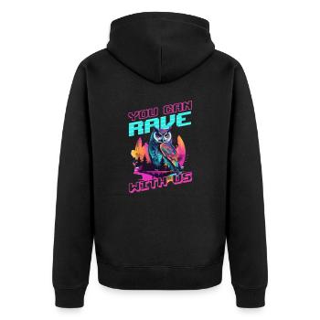 Edm Rave You Can Rave Owl - Unisex Premium Organic Zip Hoodie - black - Back - Nico (187cm)