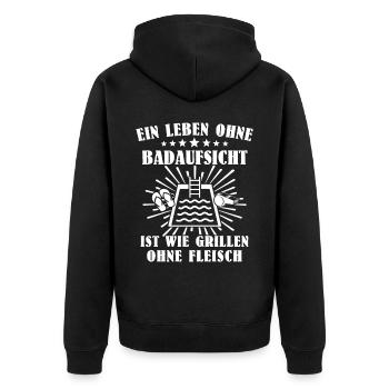 Schwimmmeister Grillen - Unisex Premium Bio Zip Hoodie - Schwarz - Hinten - Nico (187cm)