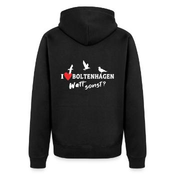 I Love Boltenhagen Ich Liebe Boltenhagen - Unisex Premium Bio Zip Hoodie - Schwarz - Hinten - Nico (187cm)