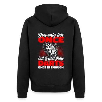 Darts Du Lebst Nur Einmal Darts Spielen - Unisex Premium Bio Zip Hoodie - Schwarz - Hinten - Nico (187cm)
