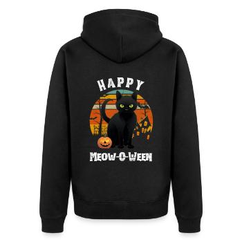 Schwarze Halloween-Katze mit Kürbis für Halloween - Unisex Premium Bio Zip Hoodie - Schwarz - Hinten - Nico (187cm)