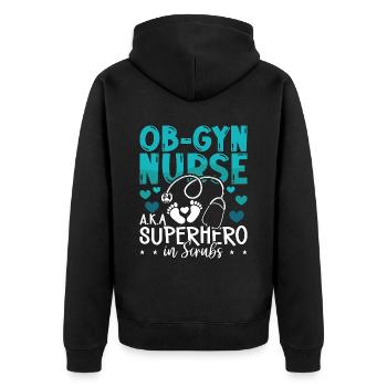Ob-Gyn Nurse A.K.A Superhero Midwife Obstetrician - Unisex Premium Organic Zip Hoodie - black - Back - Nico (187cm)