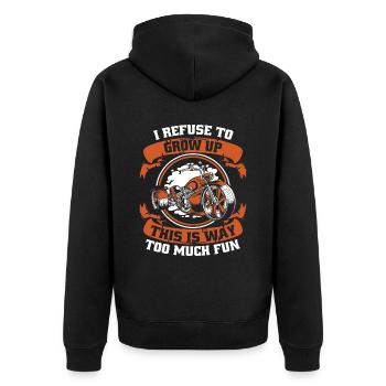 I Refuse To Grow Up Threewheeler Trikebike Triker - Unisex Premium Bio Zip Hoodie - Schwarz - Hinten - Nico (187cm)