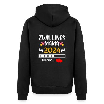 Zwillingsmama 2024 Mama Loading - Unisex Premium Bio Zip Hoodie - Schwarz - Hinten - Nico (187cm)