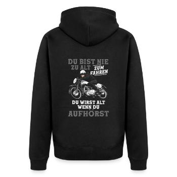 Du bist nie zu alt zum Fahren Opa Motorrad - Unisex Premium Bio Zip Hoodie - Schwarz - Hinten - Nico (187cm)