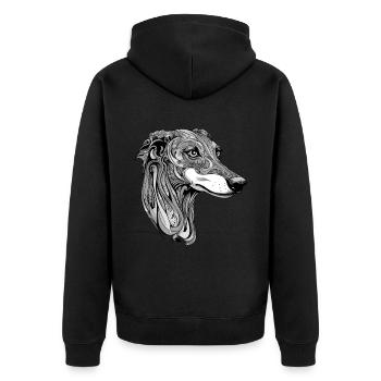 Greyhound Hund Portrait - Unisex Premium Bio Zip Hoodie - Schwarz - Hinten - Nico (187cm)