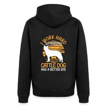 Arbeite für meinen Australian Cattle Dog - Unisex Premium Bio Zip Hoodie - Schwarz - Hinten - Nico (187cm)