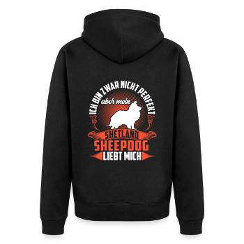 Mein Shetland Sheepdog liebt mich Sheltie - Unisex Premium Bio Zip Hoodie - Schwarz - Hinten - Nico (187cm)