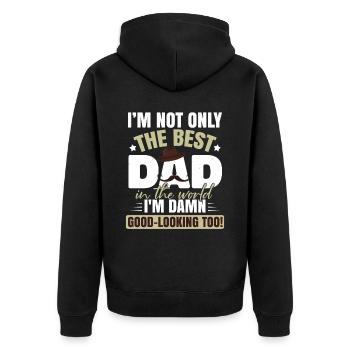 Ich bin der beste Vater - Unisex Premium Bio Zip Hoodie - Schwarz - Hinten - Nico (187cm)