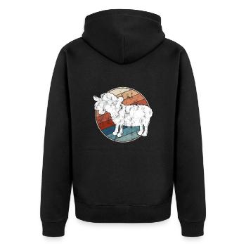 Schaf Retro - Unisex Premium Bio Zip Hoodie - Schwarz - Hinten - Nico (187cm)