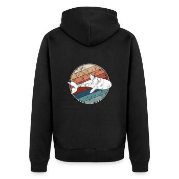 Fisch Retro - Unisex Premium Bio Zip Hoodie - Schwarz - Hinten - Nico (187cm)