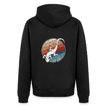Eidechse Retro - Unisex Premium Bio Zip Hoodie - Schwarz - Hinten - Nico (187cm)