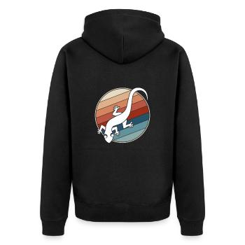 Eidechse Retro - Unisex Premium Bio Zip Hoodie - Schwarz - Hinten - Nico (187cm)